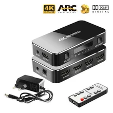 HDMI сплиттер 4 входа 1 выход адаптер 4 порта кабель-разветвитель HDMI коммутатор 4K 2,0 аудио экстрактор ARC& IR управление