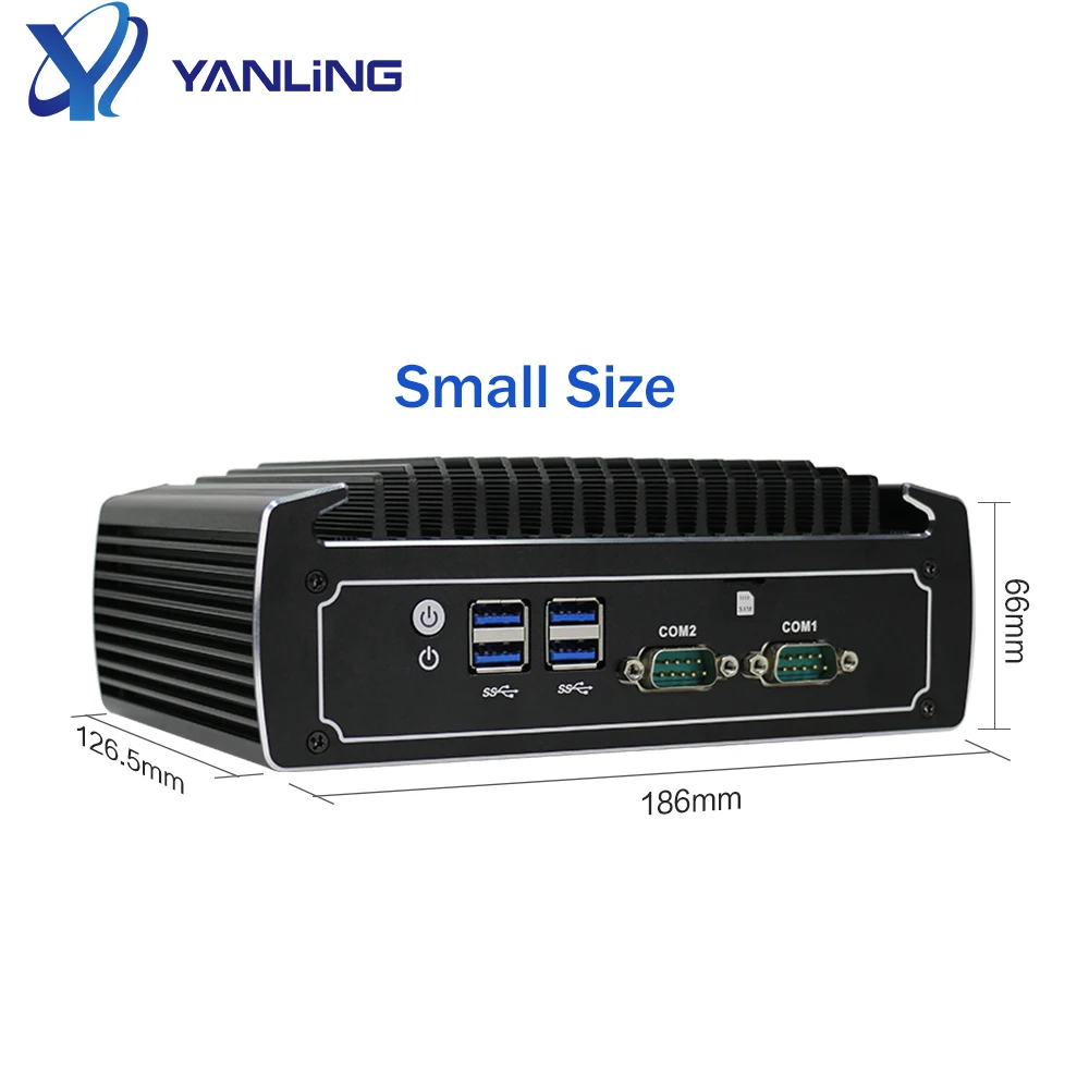 Yanling Industrial Fanless Mini PC 12V Core i5 8260U 2 1000M LAN Micro PC Desktop DDR4 M.2 Micro Box PC with 2 RS232 COM