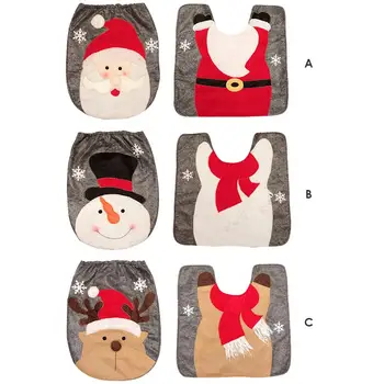 

2pcs/set Christmas Toilet Seat Cover Toilet Foot Pad Seat Lid Cover Rug Christmas Decorration for Home Bathroom Accessories