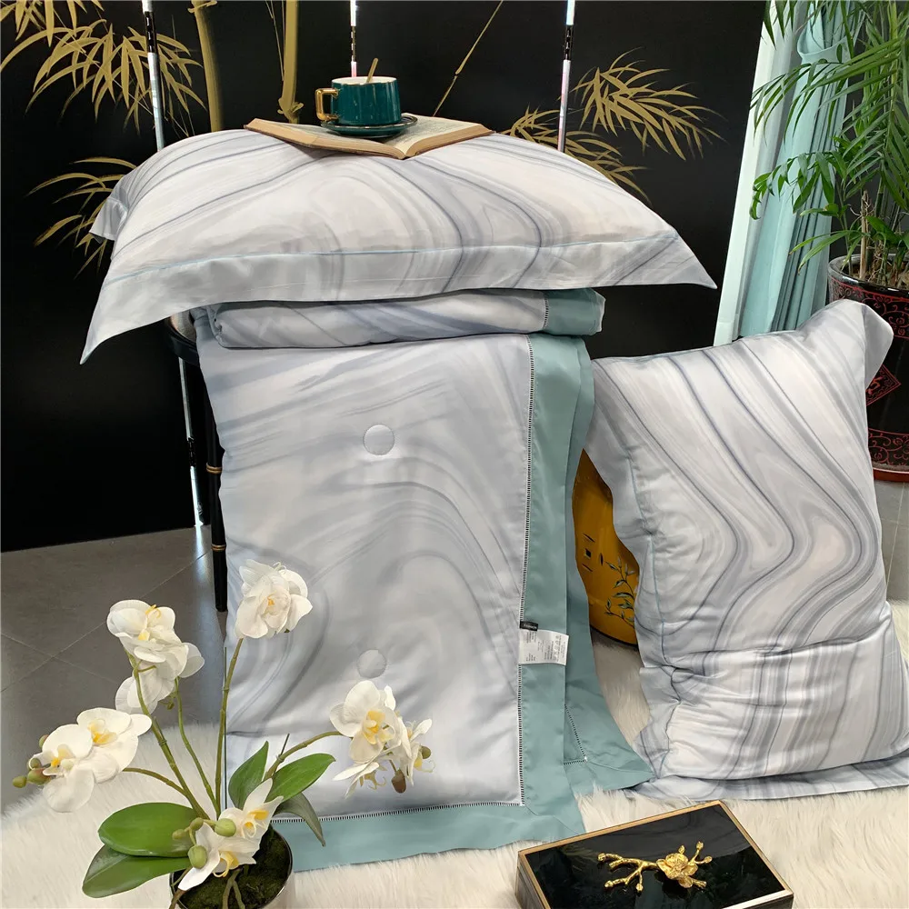 

Spring And Summer 60 Tencel Summer Blanket Three-piece Set Simple Digital Printed Quilt Cover Viscose Bare Sleeping Airable Cove