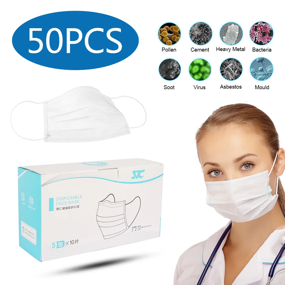 

50/100/200Pcs Disposable Mask Anti Dust Non-woven 3 layers Face Mouth Protective Mask mascherine Kids Adult Earloop Filter Masks