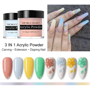

NICOLE DIARY 10g Clear Dip Powder Pink Yellow Acrylic Dip Powder Extension Carved Flower Powder Three In One Crystal Powder