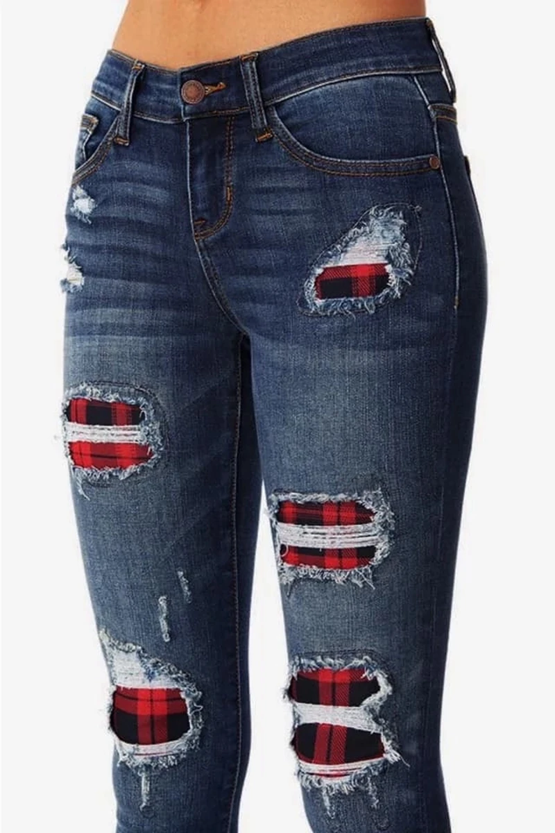 Ripped Holes Patchwork Denim jeans Autumn Women high waist Retro Skinny Pencil jeans lady Casual Trousers Stretch Pant plus size
