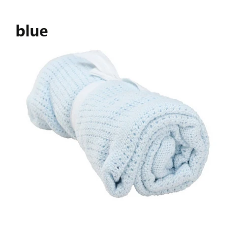 Одеяла для новорожденных, супер мягкие хлопковые, вязаные крючком, летние, яркие цвета, реквизит для кроватки, повседневные спальные принадлежности для кроватей, с отверстиями - Цвет: blue