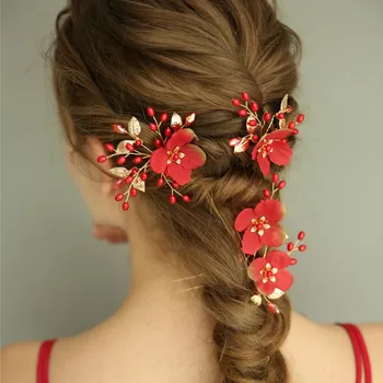 

NPASON 2020 Handmade Red Flower Waved U Shaped Hair Clip Bridal Hair Bobby Pin For Girls