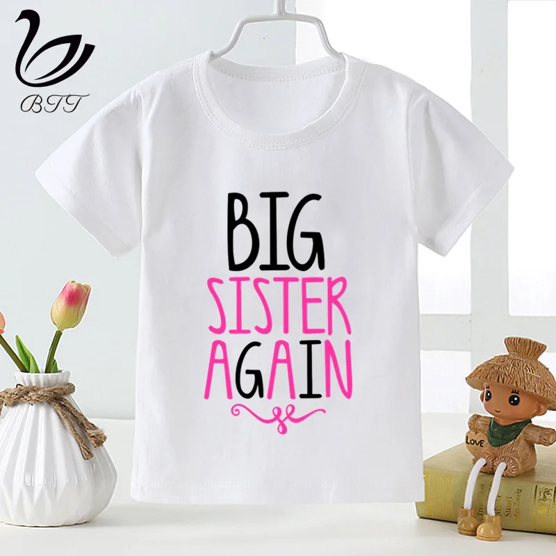 Футболки с надписью «Big Sister Again» Детская футболка для мальчиков, одежда для детей модные Забавные футболки с короткими рукавами