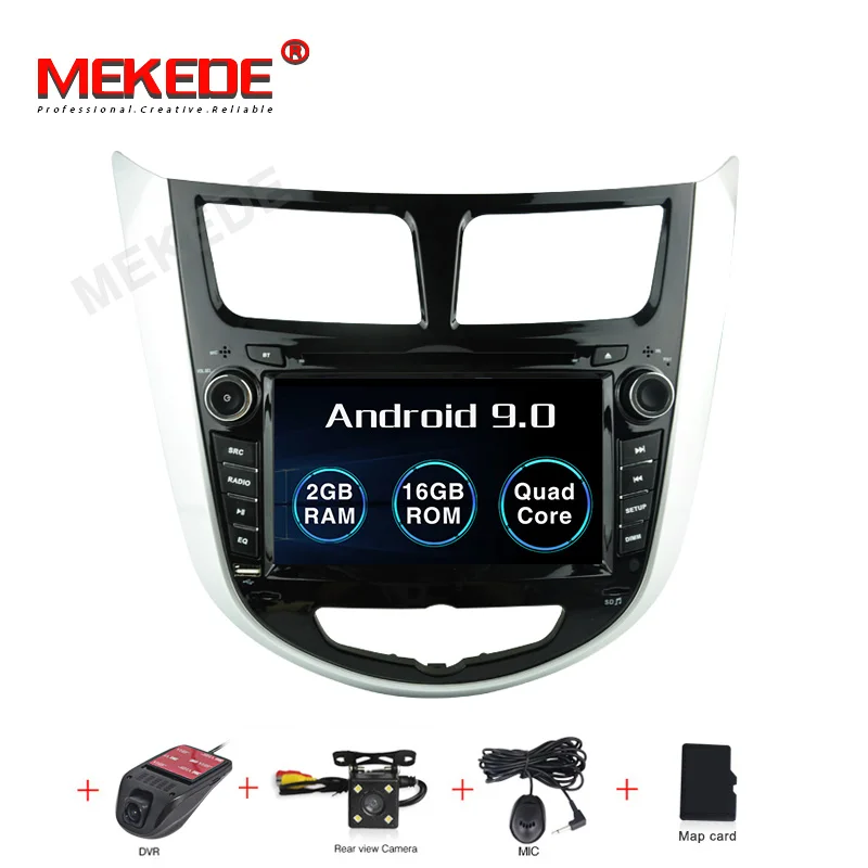 Android 9,0 4+ 64G Автомобильный dvd-плеер для Hyundai Solaris Accent Verna Авторадио автомобильный мультимидийный навигатор навигационное радио Bluetooth карта - Цвет: 16G  add camera DVR