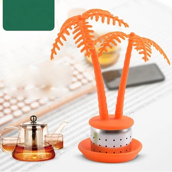

Coconut Tree Shaped Silicone Tea Infusers Wholesale Tea Strainers with Stainless Steel Tray Food Grade Heat Resistant Tea Tool