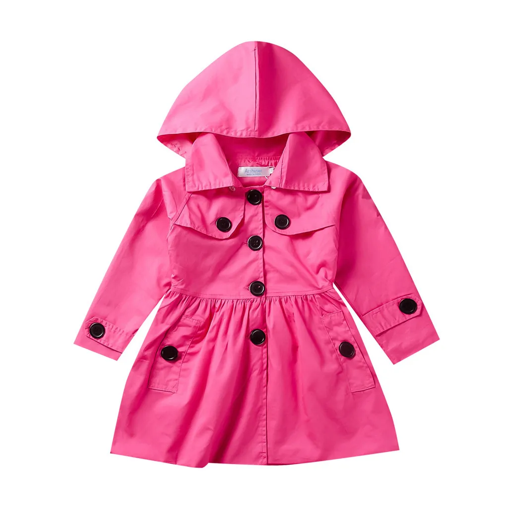 Pink Модные куртки для девочек; пальто для маленьких девочек; зимнее однотонное ветрозащитное пальто с длинными рукавами, рюшами и капюшоном; верхняя одежда; куртка для девочки - Цвет: Pink