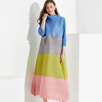 

SuperAen Streetwear Color Contrast Full Striped Print Straight Dresses Women