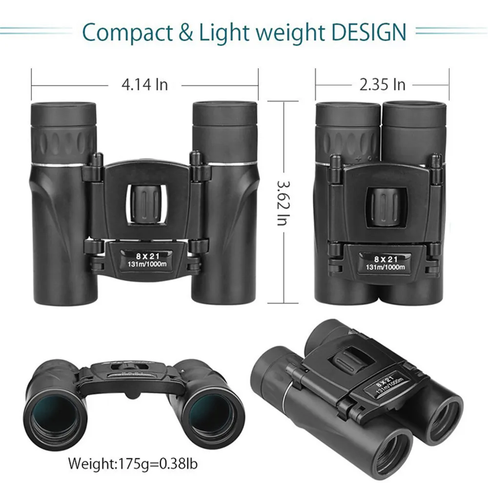 8x21 Compact Zoom Binoculars Long Range 1000m Folding HD Powerful Mini Telescope BAK4 FMC Optics Hunting Sports Camping