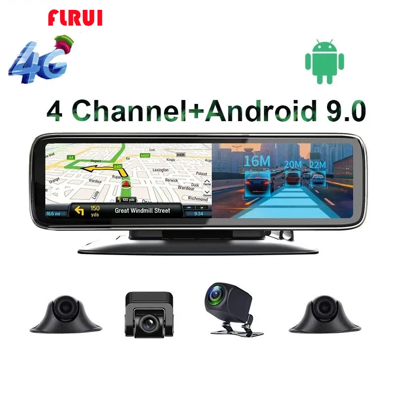 Видеорегистратор 4G Android 9.0 12-дюймовый панорамный видеорегистратор с сенсорным