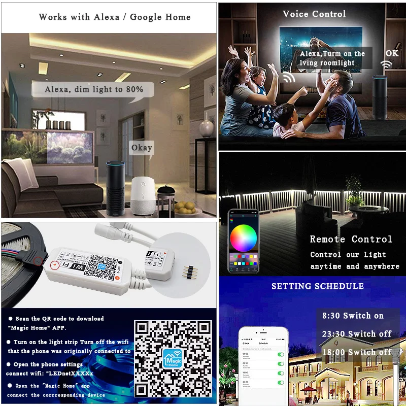 20 м RGB Wi Fi Светодиодные ленты светильник 5 10 15 М 5050 SMD 2835 гибкая лента luces