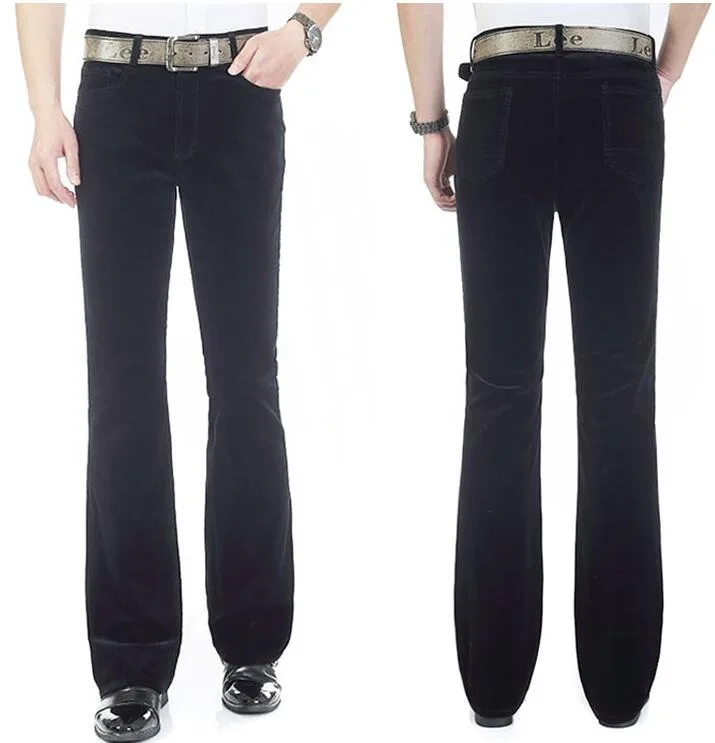Men Flared Vintage Skinny Pants Corduroy Flares Trousers Bell-Bottom Size 26-40 retro disco pants