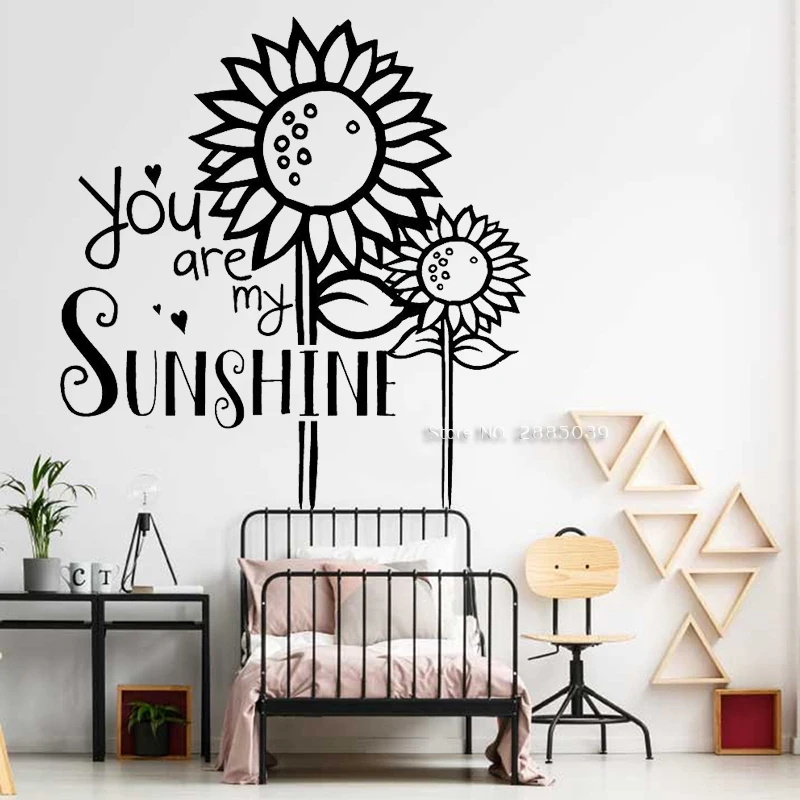 

Sunflower Quotes Wall Decal - You are My Sunshine - Flower Vinyl Decor for Bedroom Playroom Home Decoration Wall Stickers LC1438