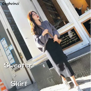 

Women Sets 2020 Korean Style New Fashion V-neck Long Sleeve Warm Womens Elegant High Quality Solid Simple All Match Ladies Set