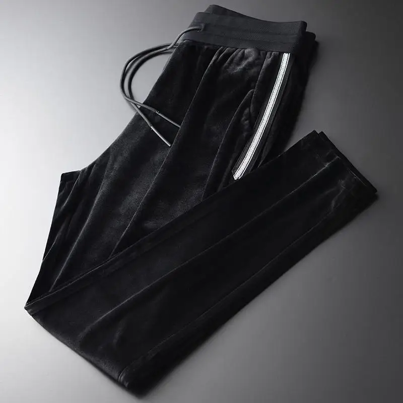BLACK H-J1895K Minglu, черные мужские брюки, Роскошные, серебристые, с боковой лентой, контрастного цвета, облегающие, мужские брюки размера плюс 4xl, спортивные, повседневные, мужские брюки - Цвет: BLACK H-J1895K