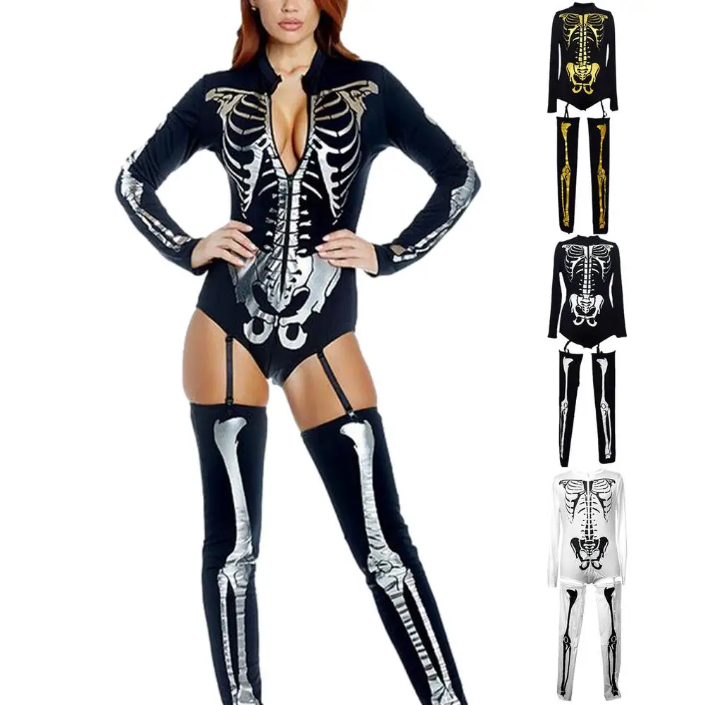 Halloween Costume Women Sexy Cosplay Skull Printed Jumpsuit Skeleton Costumes Girl Halloween Costume For Women