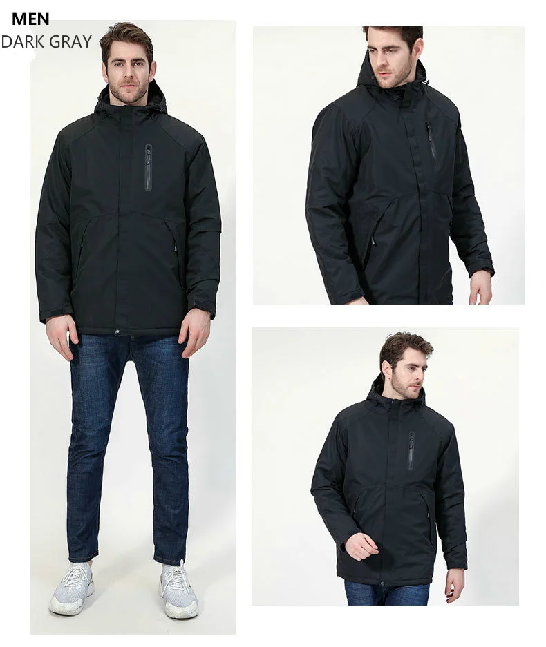 Men's USB heated and waterproof hooded jacket.