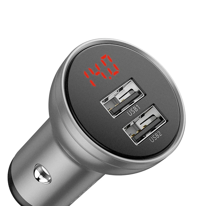 Автомобильное зарядное устройство Baseus 24 Вт с двумя usb-портами, зарядка для телефона со всем металлическим цифровым дисплеем 4.8A, автомобильный прикуриватель для iPhone, быстрое зарядное устройство - Тип штекера: Silver