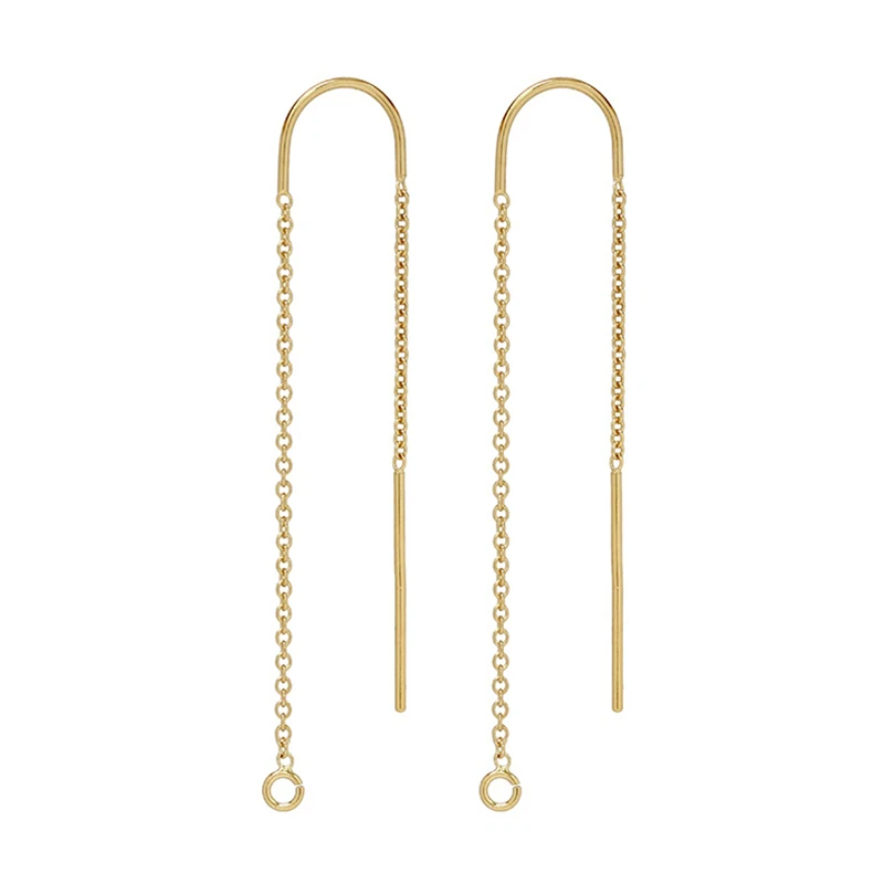 14K Gold Filled Ear Threader 1 Pair 80MM U-Threader Cable Chain Drop w/Ring Gold Ear Wire for Jewelry Making Earring Accessories