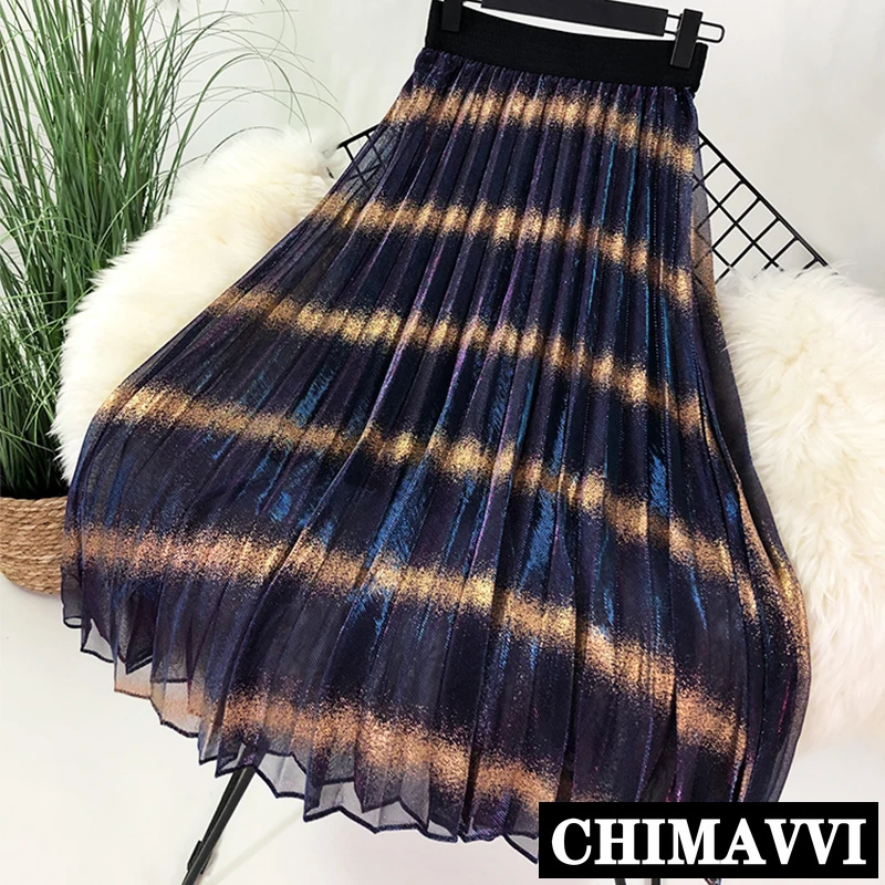 

Dream Rainbow Stripe Elastic Waist Mesh Skirt Women Spring and Summer Fashion Long Gauze Skirts Girls Student A-line Skirt
