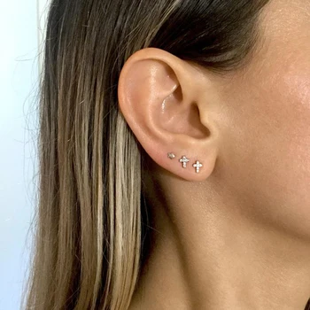 

Minimalist rainbow cz cross stud earring 100% 925 sterling silver Simple delicate dainty multi piercing mini small tiny jewelry