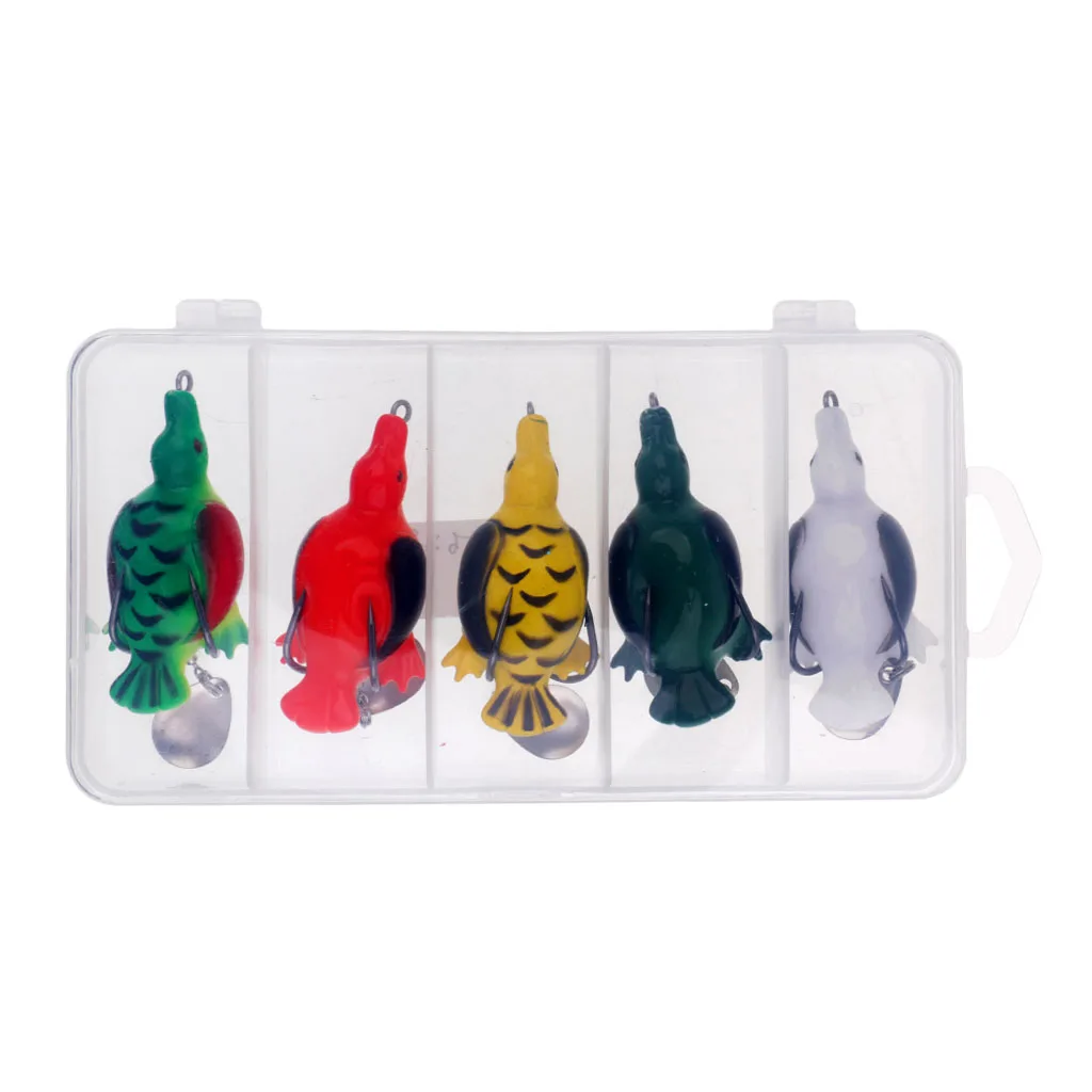 5pcs 6.5cm Plastic Fishing Lures Topwater Artificial Duck Baits 3D eyes Fishing Accessories Life-like Swimbait Frog Lure Hook