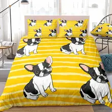 Желтое Полосатое постельное белье бульдог пододеяльник набор мультяшная собака покрывало желтый пододеяльник Прямая поставка Мальчики стеганное одеяло для девочек покрывало