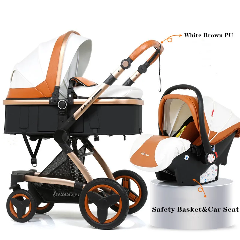  Belecoo New Baby Stroller 3 in 1 With Car Seat Foldable Carriage High Landscape Newborns Pram Trave