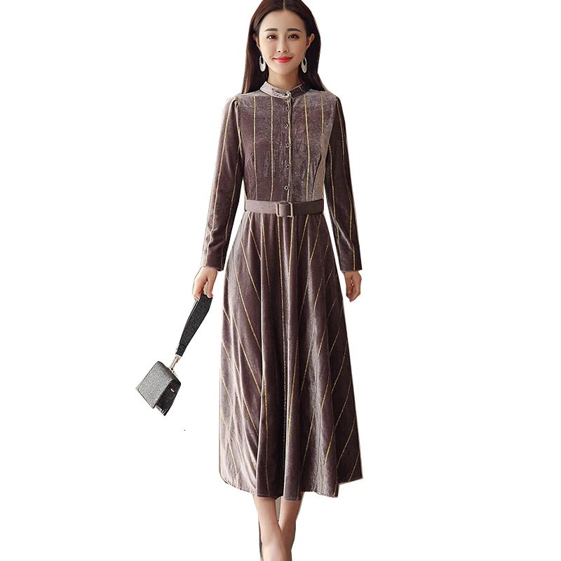 Nieuwe Lent Herfst Jurk Elegante Retro Party Dress plus size Maxi Goud fluwelen Kantoor Jurken Vestidos AL779 Nieuwe Lent Herfst Jurk Elegante Retro Party Dress plus size Maxi Goud fluwelen Kantoor Jurken Vestidos AL779