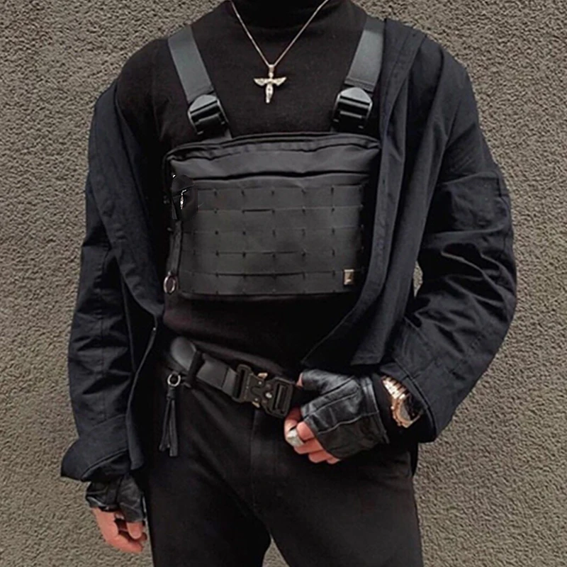 

Women Men Chest Bag Streetwear Military Kanye Oxford Chest Rig Bags Hip Hop Fashion Ipad Tablet Black Fanny Waist Pack