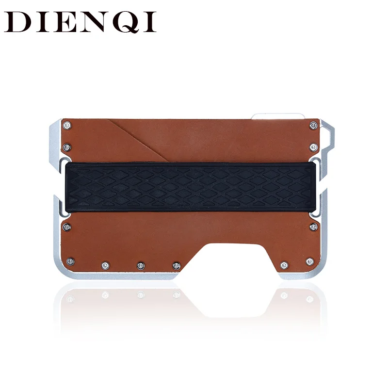 DIENQI Rfid мужской кошелек из натуральной коровьей кожи Алюминиевый металлический