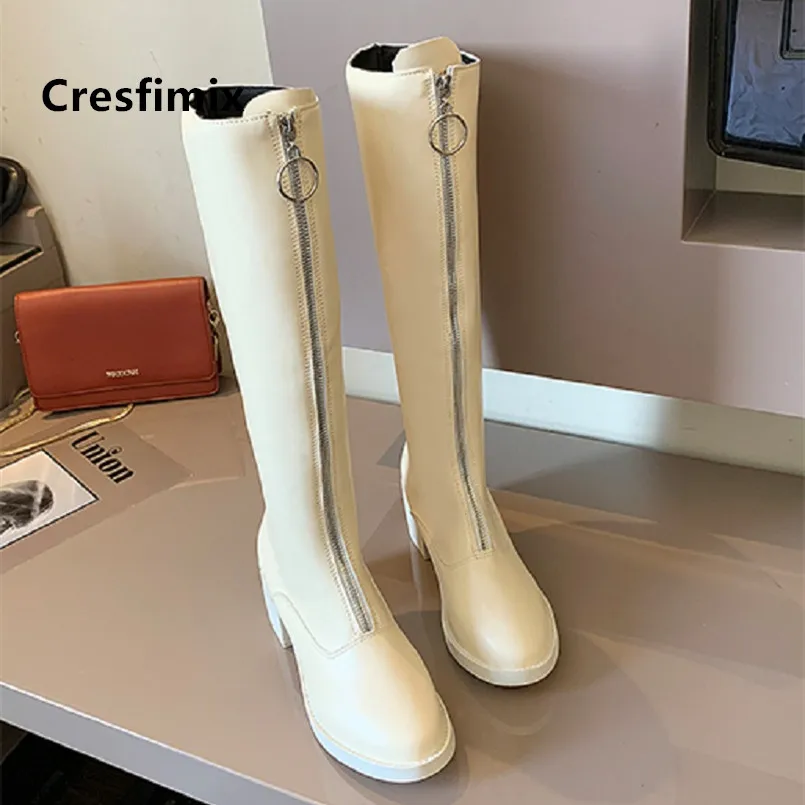 Cresfimix botas de mujer; женские модные черные сапоги до колена высокого качества; женские красивые черные сапоги из искусственной кожи на молнии спереди; a7045