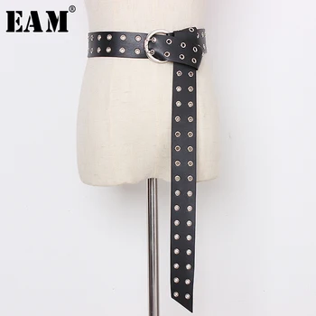 

[EAM] Pu Leather Double Needle Buckle Hollow Out Long Belt Personality Women New Fashion All-match Spring Autumn 2020 1A143