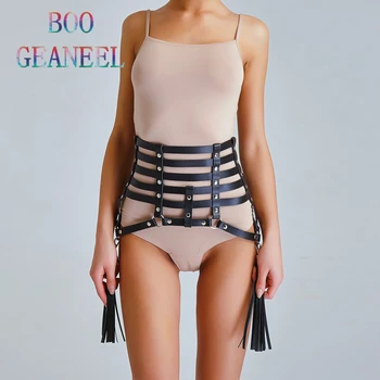 

Sexy Erotic Fetish Lingerie Garters Women Harness Handmade Leather Belts With Tassel Sexy Body Suspenders Prom Dress Boogeaneel