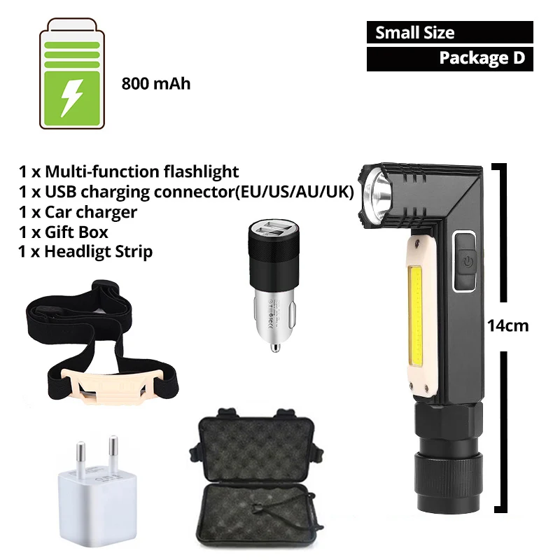 Многофункциональный светодиодный фонарик 5 Режим освещения USB перезаряжаемая Рабочая лампа Регулируемая лампа передние и задние сильные Магнитный факел - Испускаемый цвет: Package D-Small size