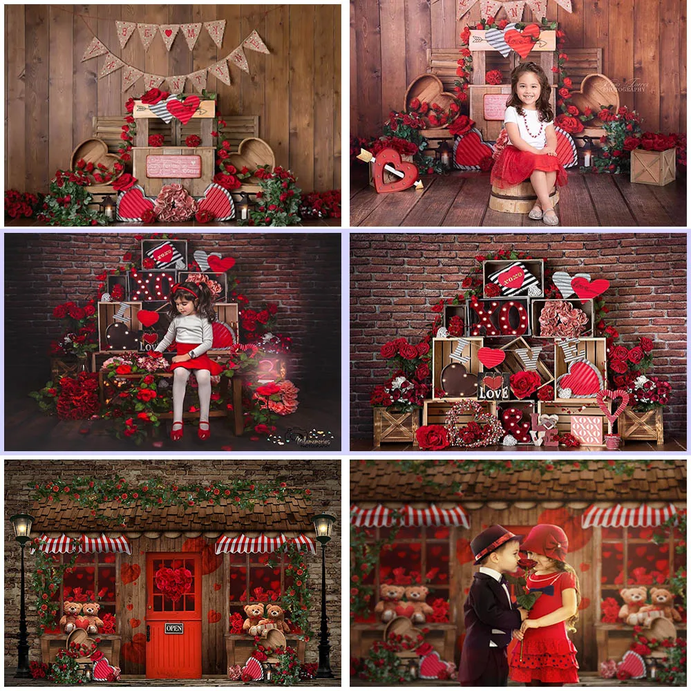 

MOCSICKA Valentine Brick Wall Photography Backdrops Rose Bear Love Decor Children Cake Smash Photocall Background Photo Studio