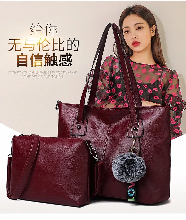 

One-shoulder messenger bag ladies simple square handbag ladies handbag pu leather two-piece bag bag