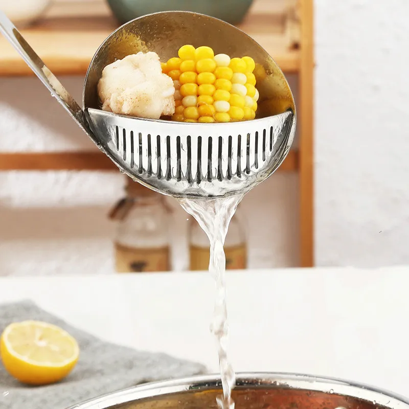 

Stainless Steel Hot Pot Soup Spoon Double Spoons Removable Soup Shell Kitchen Tableware Restaurant Supplies Creative Gadgets