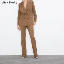 Костюм со звездным светлячком, комплект со штанами, комплект из двух предметов, Женский Повседневный Блейзер на пуговицах, с высокой талией, расклешенные брюки, комплект, элегантная женская Рабочая одежда
