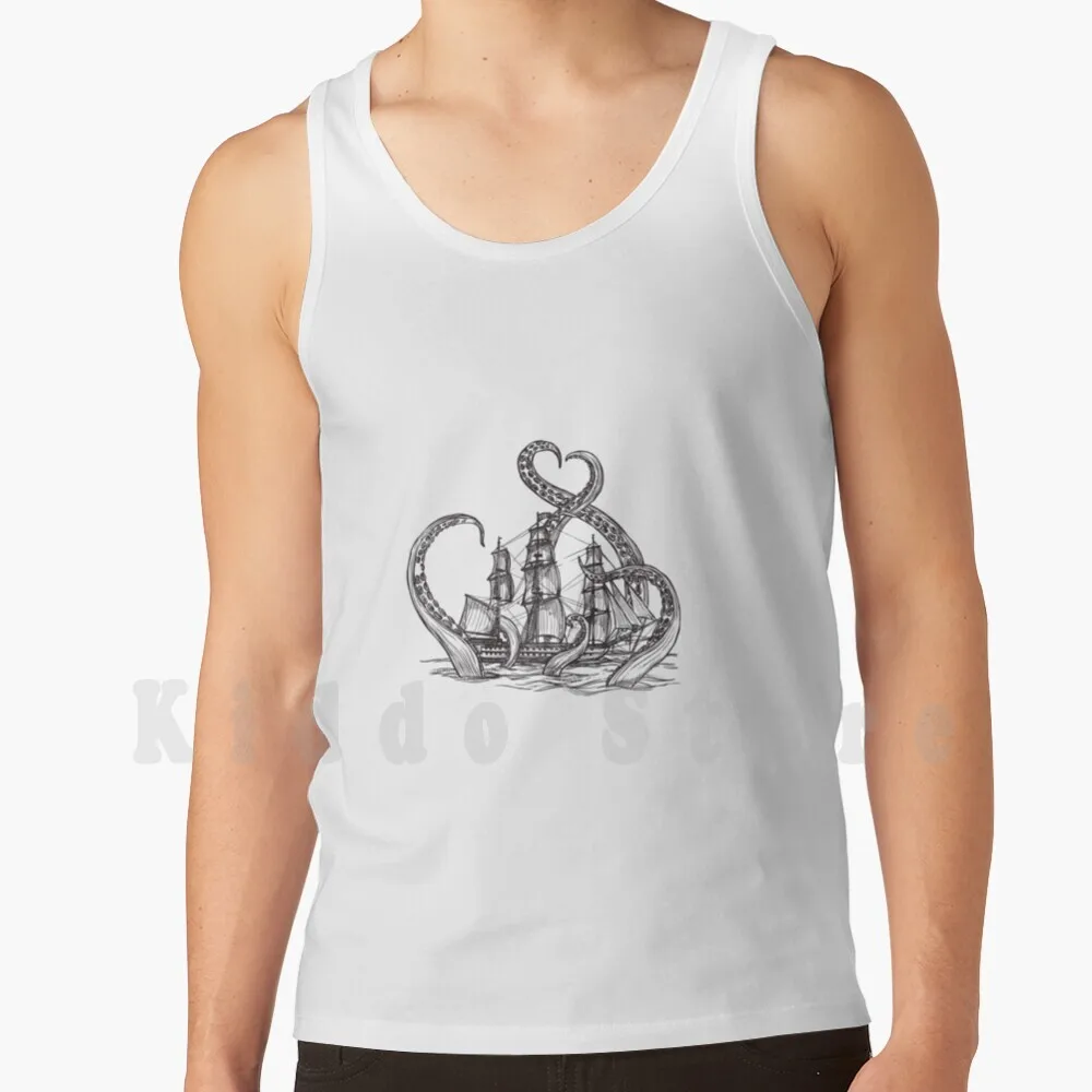 Kraken Canotte Gilet 100% Cotone Kraken Octopus Shipwreck Octopus Ship Tentacles Ship Tentacles