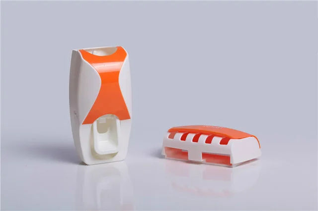 Модный домашний набор для ванной комнаты, автоматическая Дозатор зубной пасты+ 5 шт. держатель для зубной щетки, семейный набор, настенный держатель для ванной комнаты - Цвет: Оранжевый