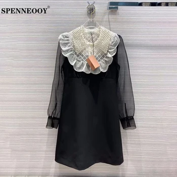 

SPENNEOOY Designer Custom Runway Autumn Female Fashion Casual Mini Dresses Women Luxurious Diamonds Party Short Dress Vestidos