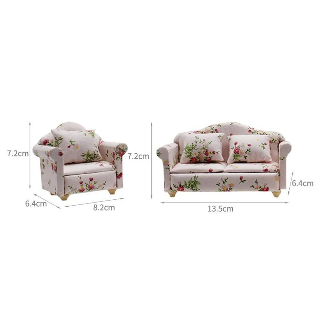 1/12 Mini Sofa Love Seat Dollhouse Miniatures Furniture Decor DIY Accs
