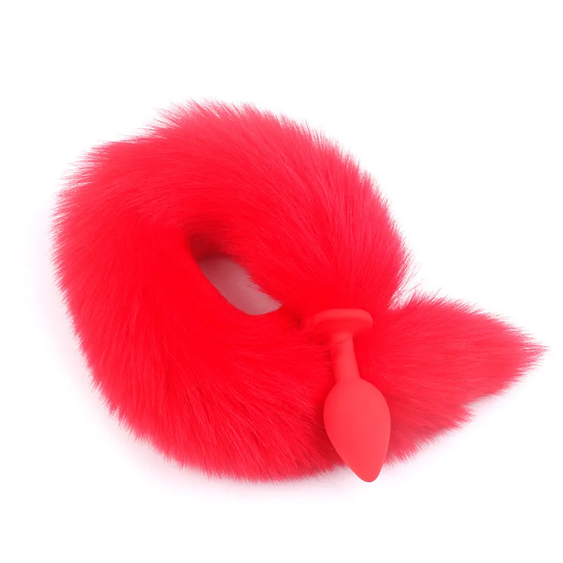 Unisex Silicone Red Anal Butt Plug with Red Fox Tail