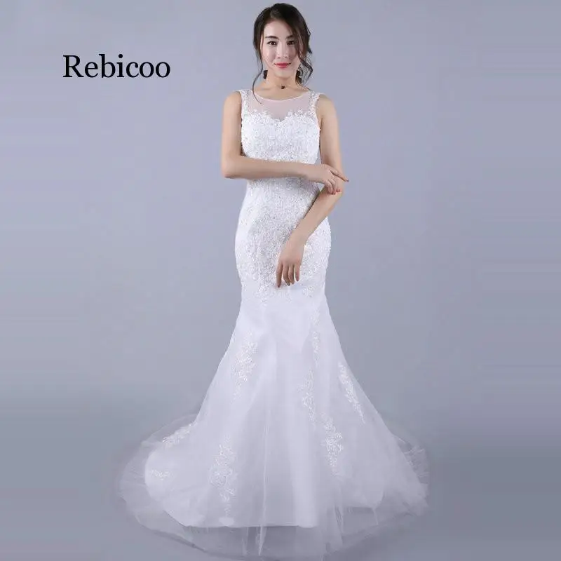 Rebicoo Trein Backless Kant Mermaid Jurken Fashinable Wit Button Bruidsjurken Plus Size Jurk Vestidos De Novia Rebicoo Trein Backless Kant Mermaid Jurken Fashinable Wit Button Bruidsjurken Plus Size Jurk Vestidos De Novia