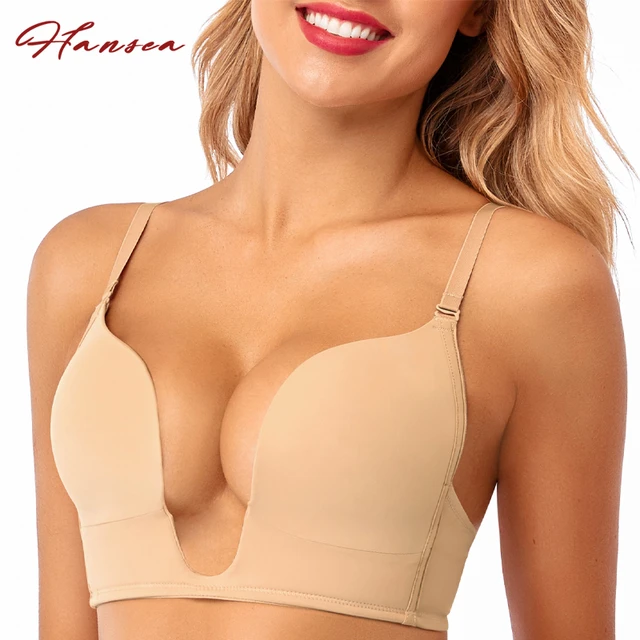 Sexy Deep Plunge Bra for Women Cleavage Enhancer Wireless Padded Push Up  Lift Low Cut Wire