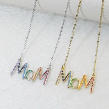 

10 strands MOM pendants necklace Rainbow zircon pendants accessories MOM charm jewelry gift for mother gift 5681