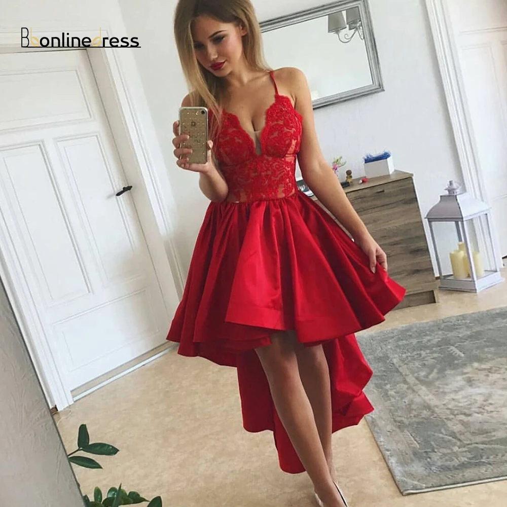 Elegant Red Homecoming Dress Satin Lace ...